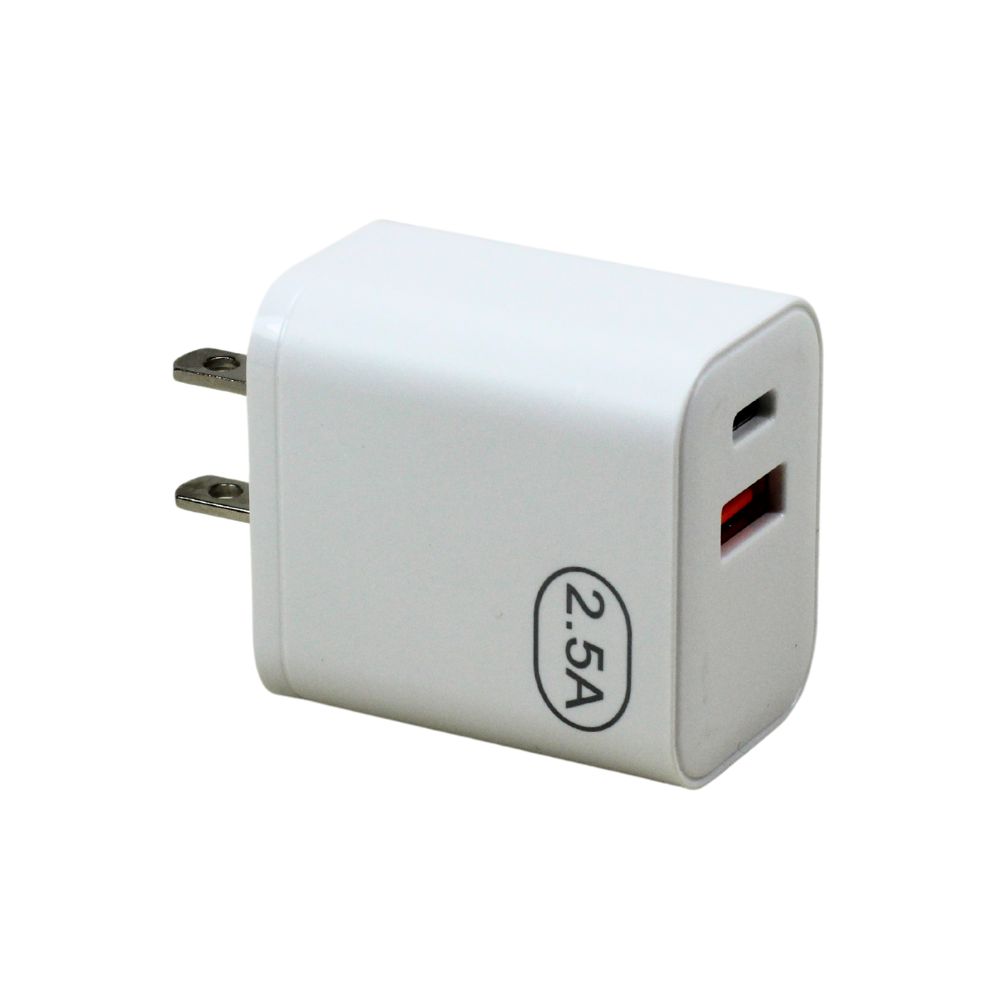 2.5A Dual USB-C and USB-A Port Fast Charging Wall CHARGER Adapter (Wall - White)